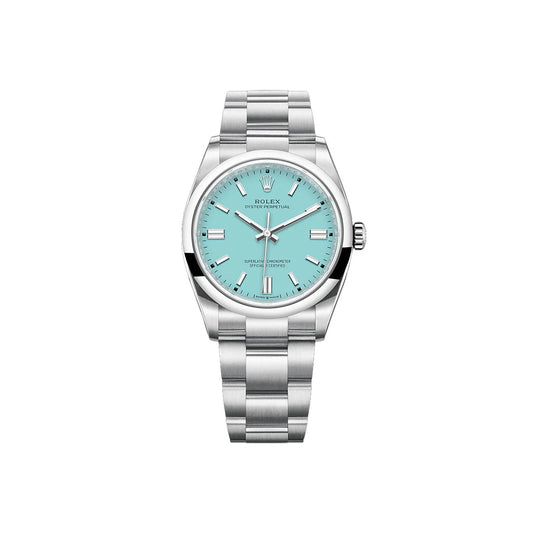 Rolex Oyster Perpetual 36mm, Turquoise Blue Dial Midsize Unisex Watch Model # 126000