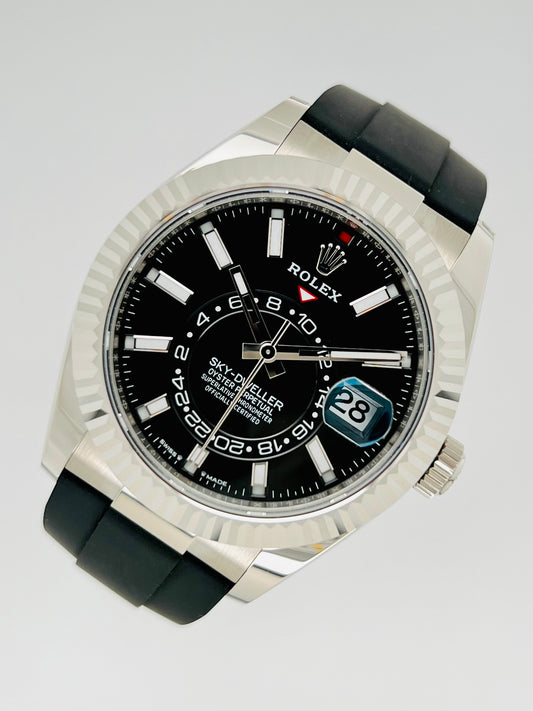 Rolex Sky-Dweller Black Dial 18k White Gold Oysterflex Men's Watch Model # 336239