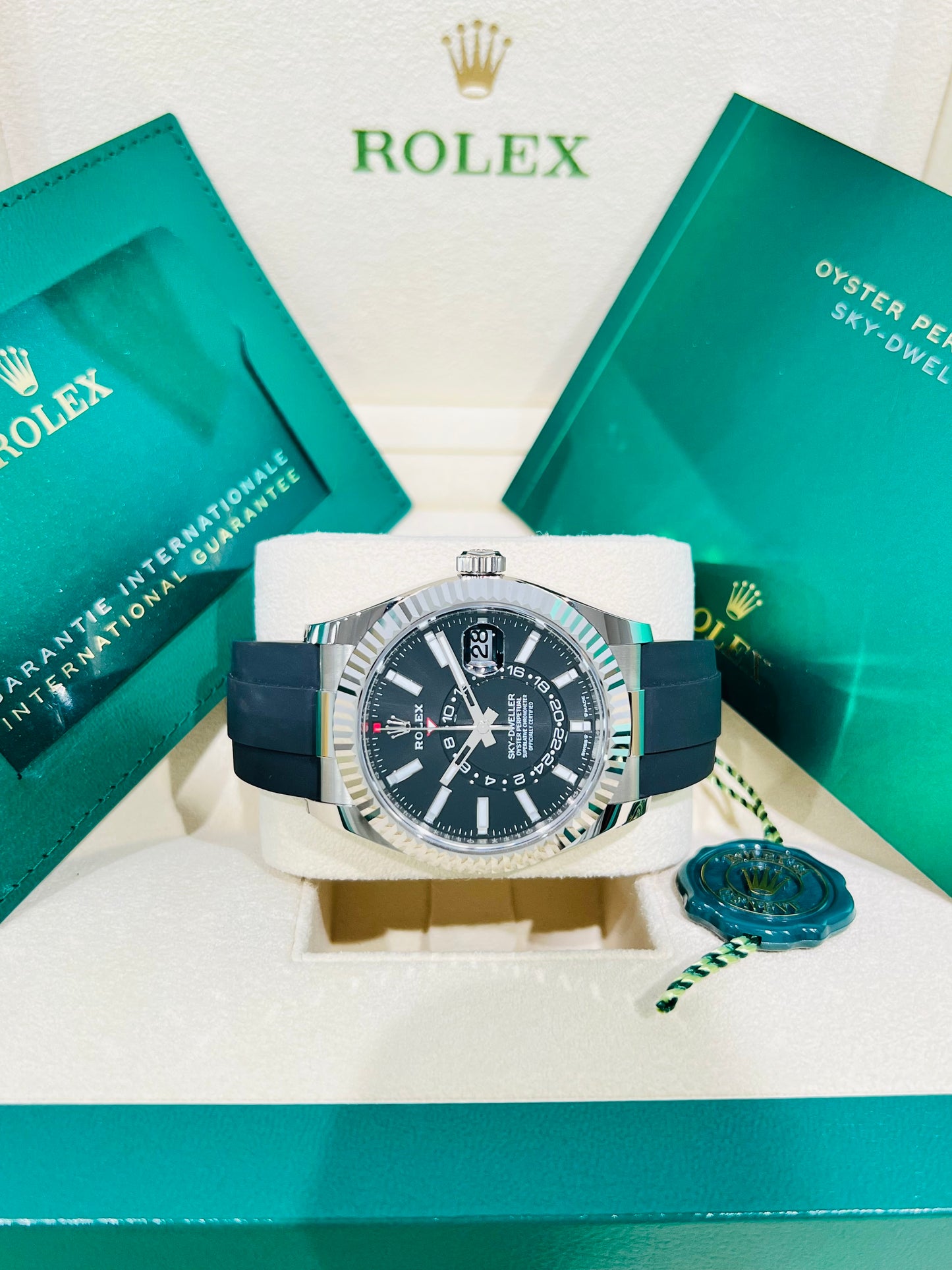 Rolex Sky-Dweller Black Dial 18k White Gold Oysterflex Men's Watch Model # 336239