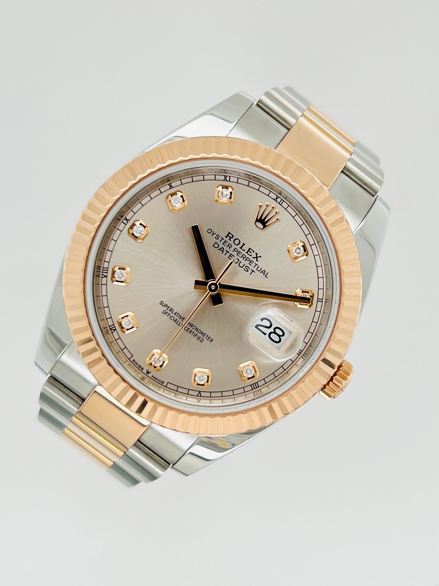 Rolex Datejust 41mm Sundust Dial Men's Everose Diamond Gold Watch Model # 126331