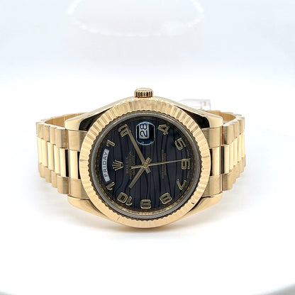 Rolex President Day-Date II, 41mm, 18k Yellow Gold, Black Wave Dial Model # 218238