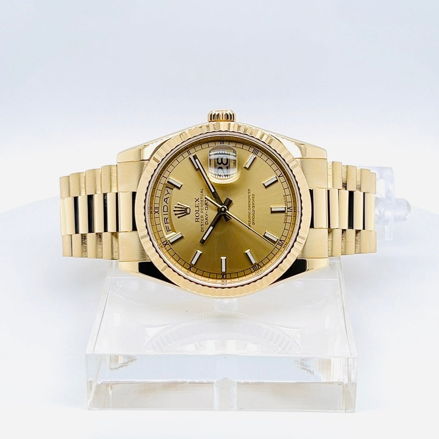 Rolex Day-Date 36mm, Yellow Gold champagne Dial, 18k Yellow Gold Presidential Bracelet Model #118238